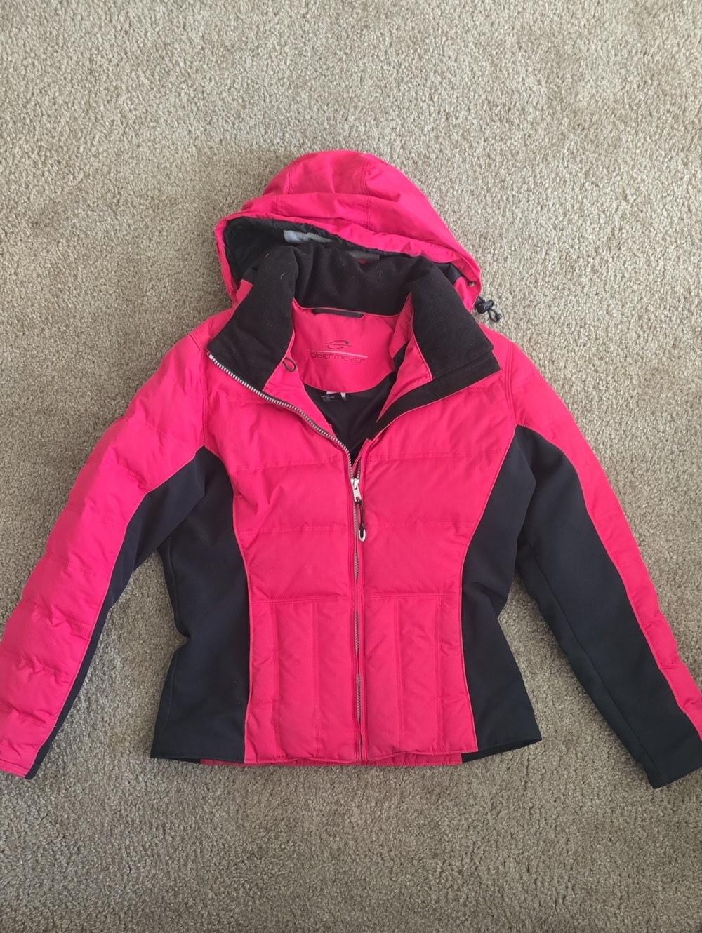 Obermeyer Hot Pink and Black Women's Hooded Puffer Ski Jacket - Size 6